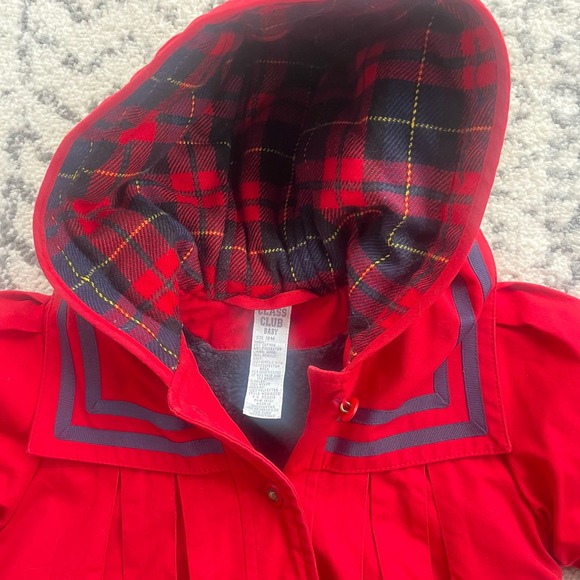 Vtg 1990s Class Club Red/Navy Faux Fur Lined Coat - Picture 2 of 8